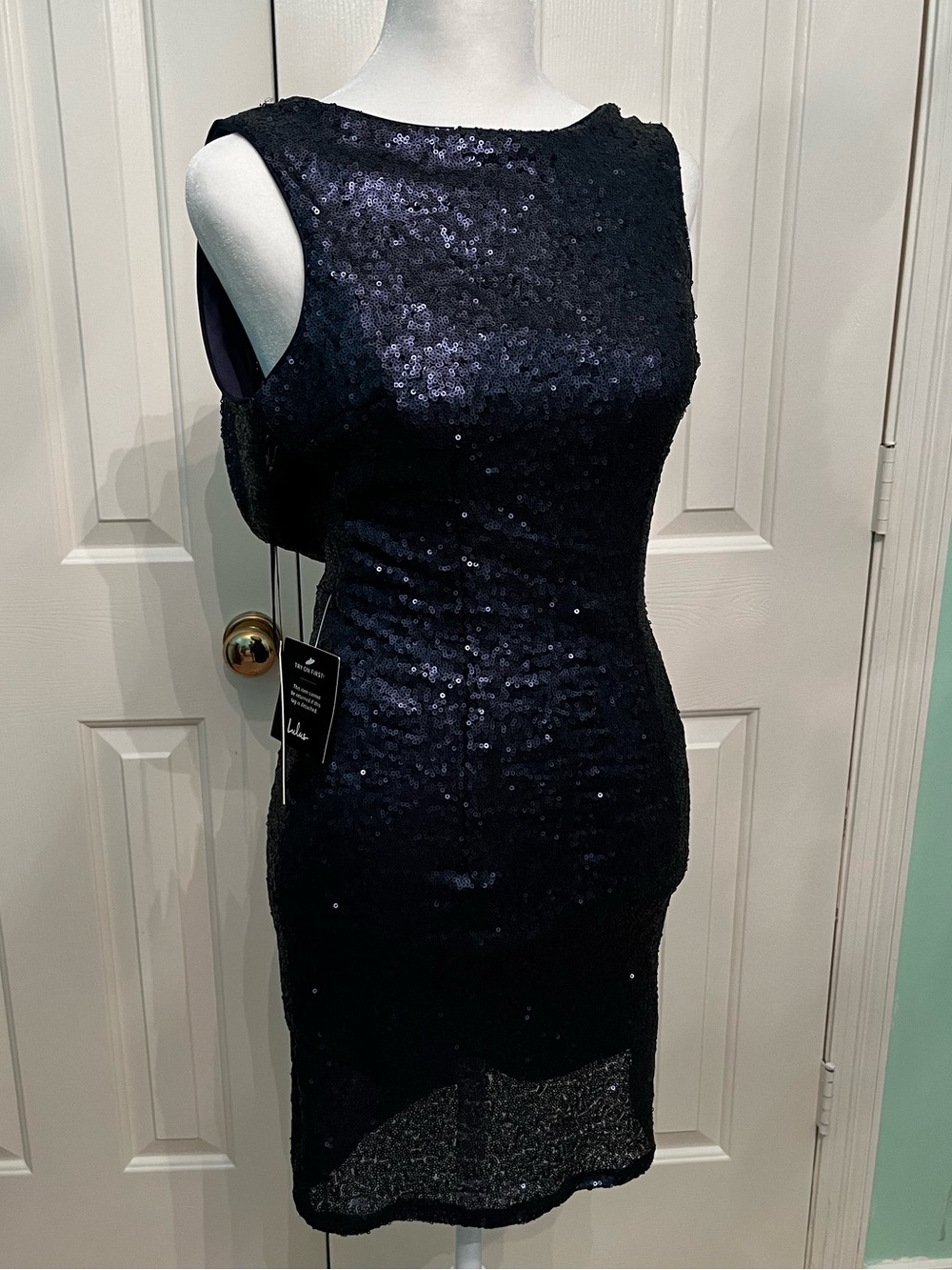 Lulu's Navy Sequin Midi Sheath Dress
